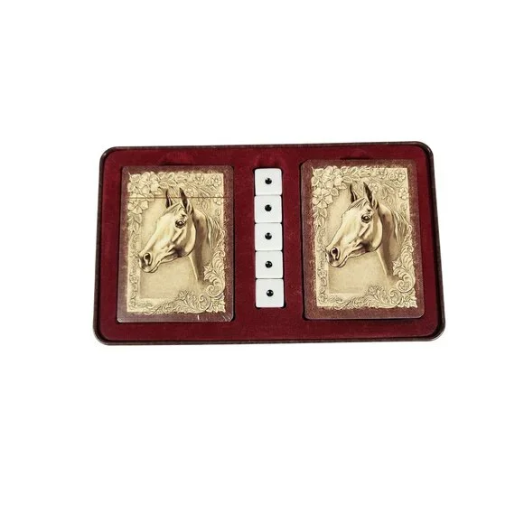 Vintage Playing 2 Decks Cards & Dice HORSES OF THE WORLD in Tin Box - Picture 2 of 4